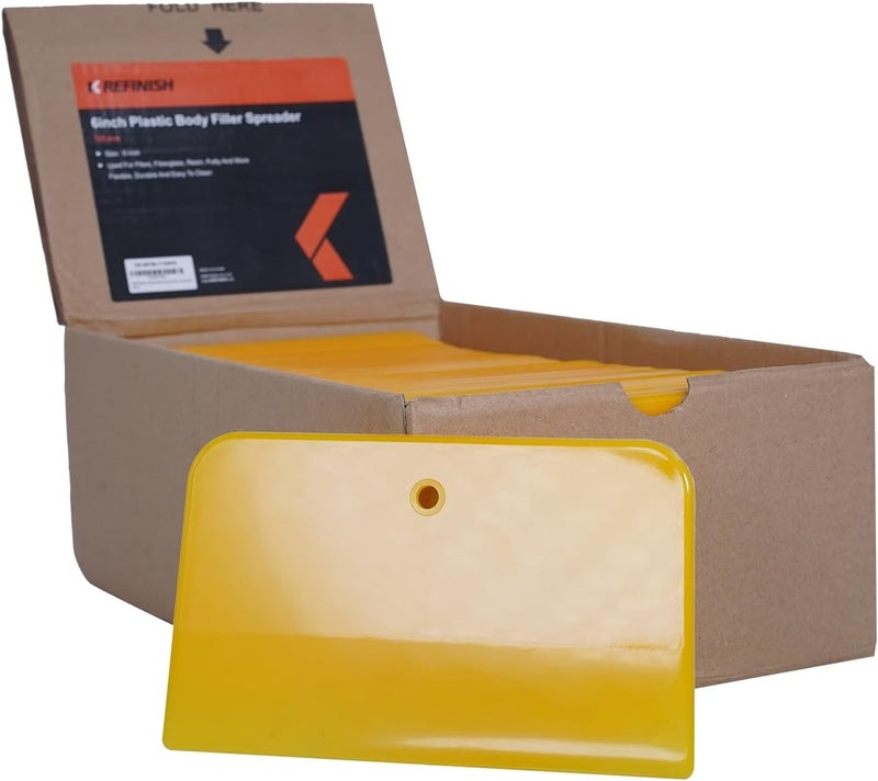 KREFINISH Body Filler Spreaders (Pack of 100) - 6" Yellow Reusable Plastic Spreader for Automotive Fillers, Putties, Glazes, Caulks and Paint - Image 1